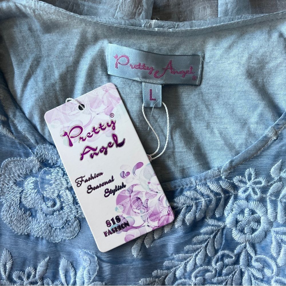 Pretty Angel Light Blue Embroidered Silk Blend Tunic Size L - Picture 7 of 8